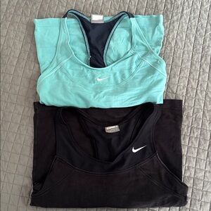 Nike Women's lot of 2 aqua and black racerback Tank Tops. Shelf bra. Small